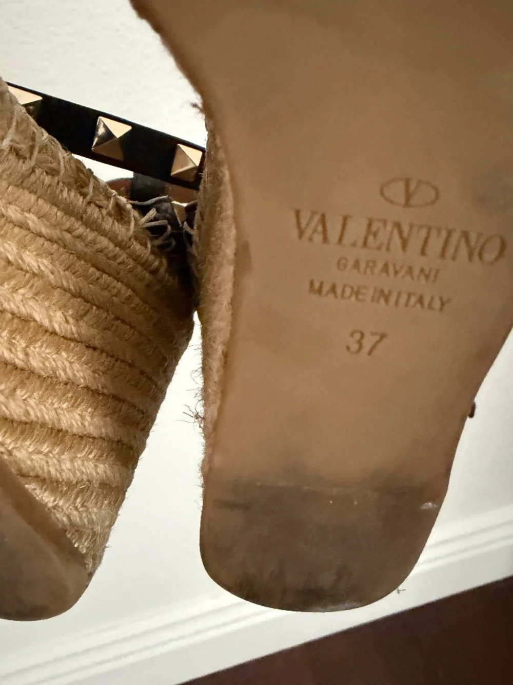 Valentino Garavani Black Leather Studded Espadrille Wedges